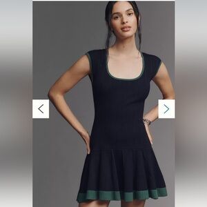 Maeve Anthropologie Navy & Green Ribbed Flare Mini Dress
